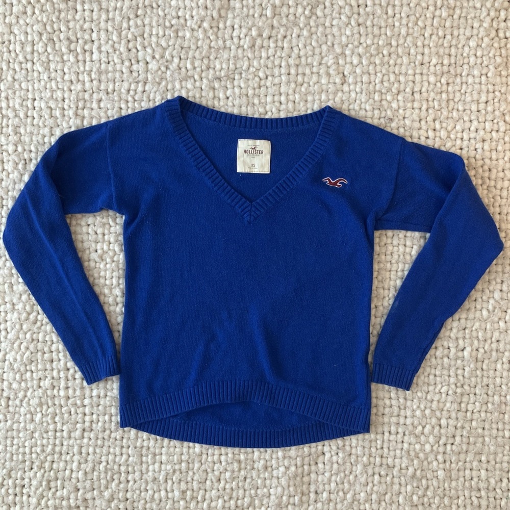 Women's VTG Hollister Classic Navy Blue Knitted Sweater W/Icon Logo Y2K 2000s XS